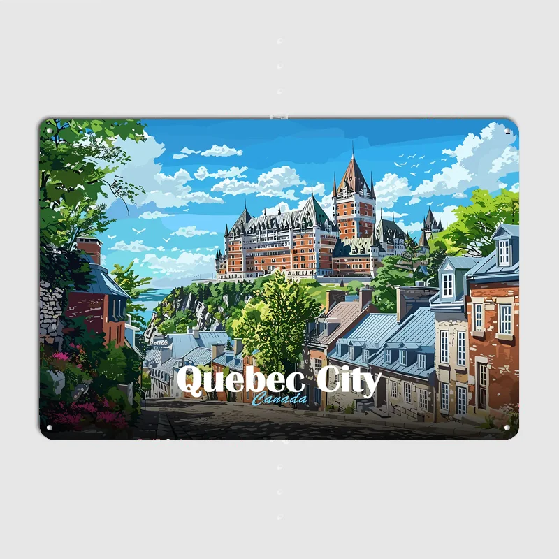 Quebec City Landscape Scenery Travel Poster Metal Tin Sign Indoor Outdoor Home Decor Bar Custom Posters Wall Room Decorations