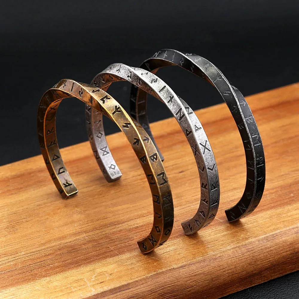 Viking Runes Moebius Opening Bracelet Stainless Steel Nordic Pagan Amulet Magic Art Fashion Jewelry Suitable For Men And Women