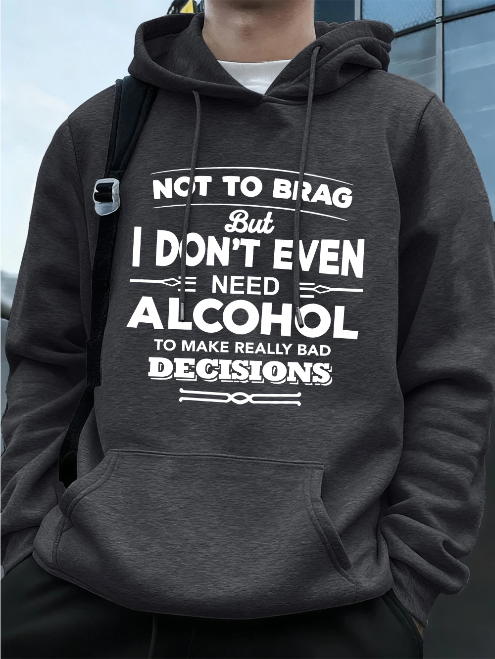 جعل القرارات السيئة حقا الطباعة الرجال هوديي الخريف بلوزات فضفاضة الهيب هوب جيب الصوف الدافئة هودي الشارع الرجال الملابس #1