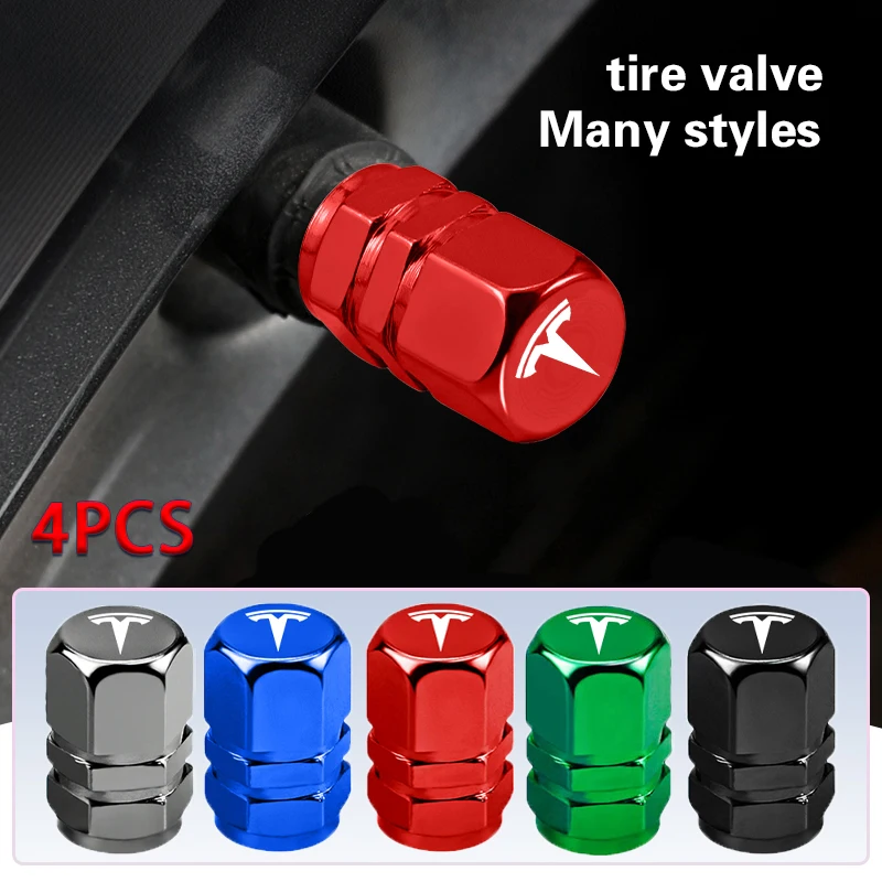 4Pcs Car Tire Valve Cap Tyre Dust Valve Stem Screw Cover Accessories For Tesla Cybertruck Model 3 Y S X Juguete Roadster Bonina