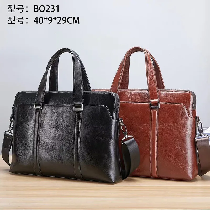 

New High Cowhide Handbags Diagonal Cross Handmade Computer Bags High-end Feel Business Men's Leather Commuting Fashion Briefcase