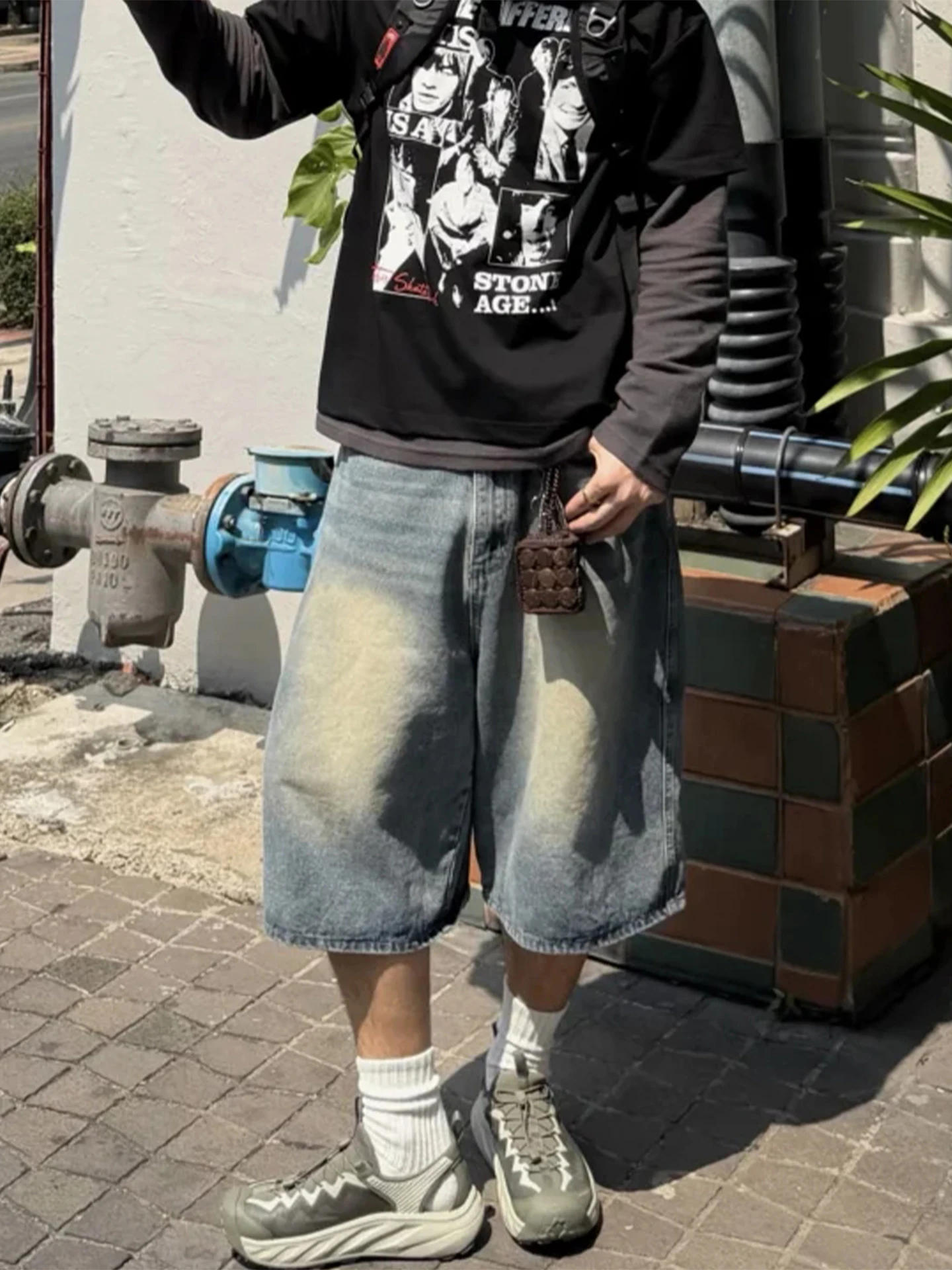 Pantalones Cortos de Mezclilla Lavada Estilo Retro Americano para Hombre, de Verano, Holgados, de Pierna Ancha, Tipo Bermuda,...