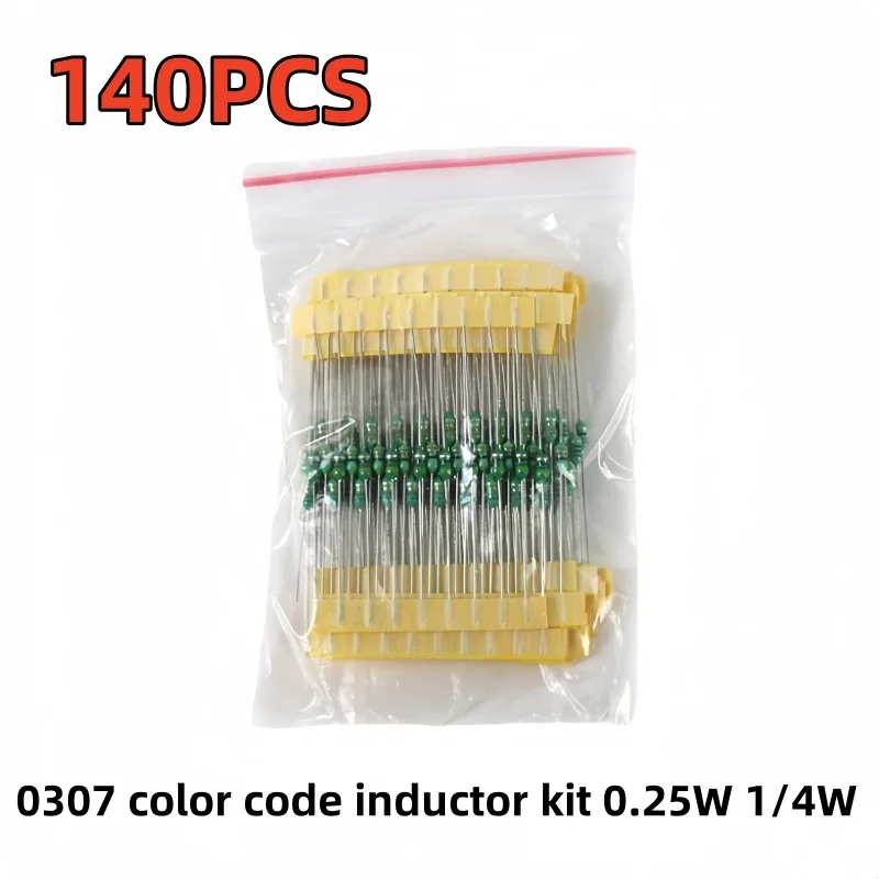 140PCS 1uH-470uH 14values * 10PCS 0307 color code inductor kit 0.25W 1/4W color ring inductor 1uh 2.2uh 3.3uh 4.7uh 6.8uh 10uh