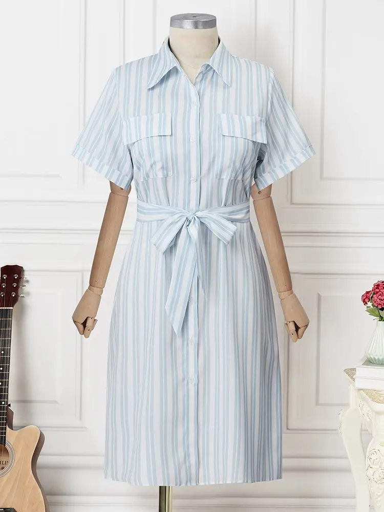 ZANZEA Summer Striped Long Shirt Dress 2024 Women Short Sleeve Sundress Holiday Pocket Lapel Collar Vestidos Casual Midi Dresses