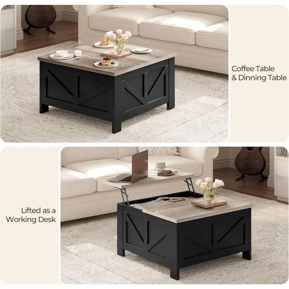 Lift Top Storage Coffee Table, Square Living Room Furniture, 31.5 Inches Center Table with Large Hidden Storage Space