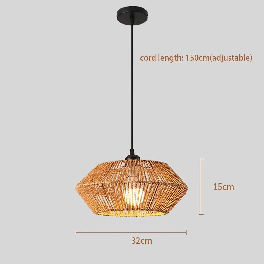 Boho Woven Lamp Shade 32CM Brown Rattan Pendant Light Fixtures LED E27 Ceiling Hanging Lampshade Indoor Lighting for Home Decor
