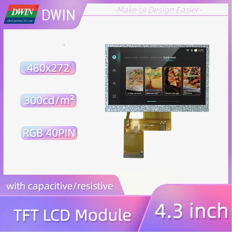 

DWIN Cheap 4.3 Inch 480xRGBx272 40PIN TN TFT LCD Color Screen Display 100% Tested