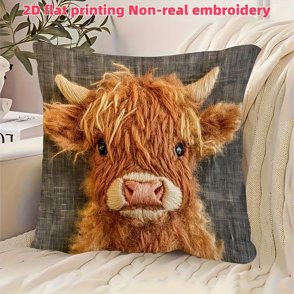 

Highland cow pillowcase 2D printed office sofa decoration Nordic style cushion cover bedroom home soft decoration