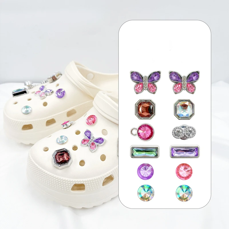 

DIY Colorful Butterfly Gemstone Shoe Charms Set Fashion Shoe Decorations Removable shoe buckle Shoe accessories 1Set