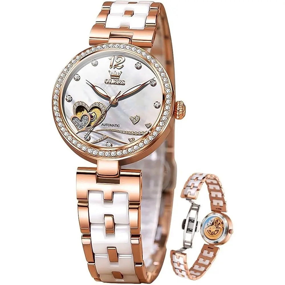 

Женские часы OLEVS, автоматические роскошные часы DrLadies с ремешком Ceic, розовое золото, с автоподзаводом, женские наручные часы
