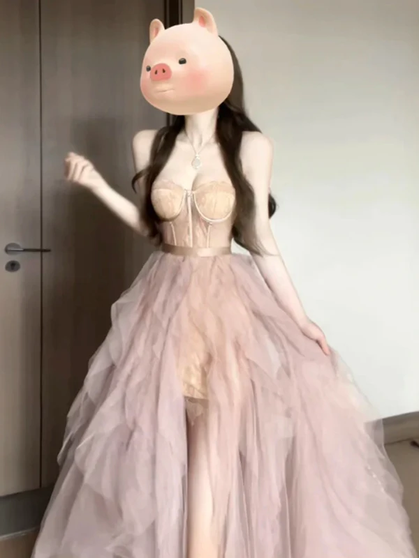 

Unique Beautiful ter Top Tulle Skirt Two Piece Set Summer Clete OOTD Matching Cotton V Ne Svel Ensemble