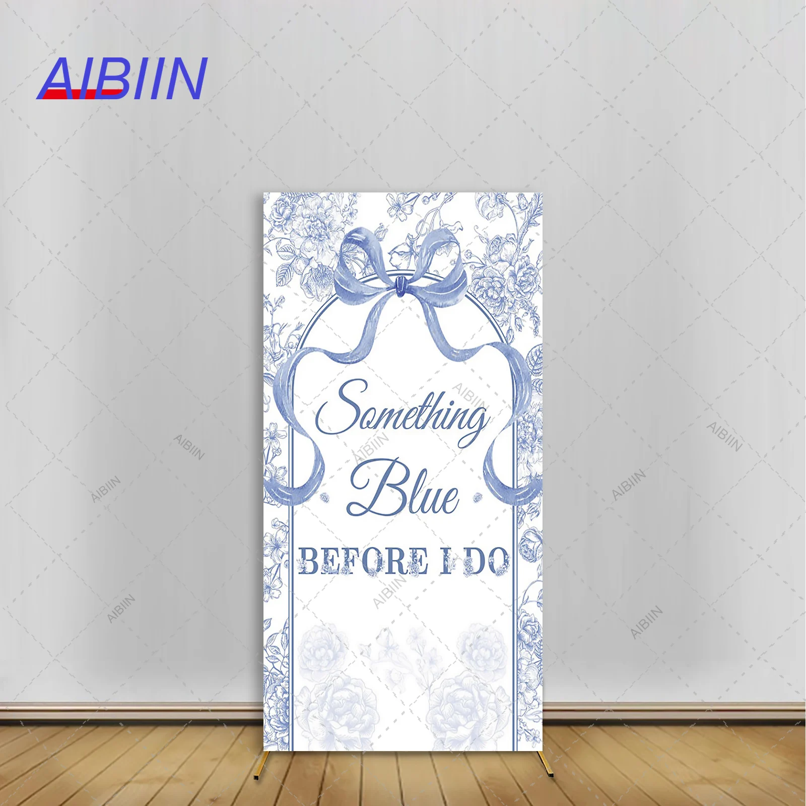 

Something Blue Before I Do Engagement Rectangle Backdrop Cover Blue Floral Butterfly Bow Bridal Shower Party Decor Background