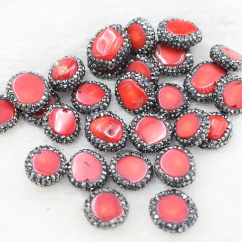 

bamboo Coral howlite Turquoise sea shell snlay rhinestone flat oval pillar red full hole for DIY jewelry accessory making
