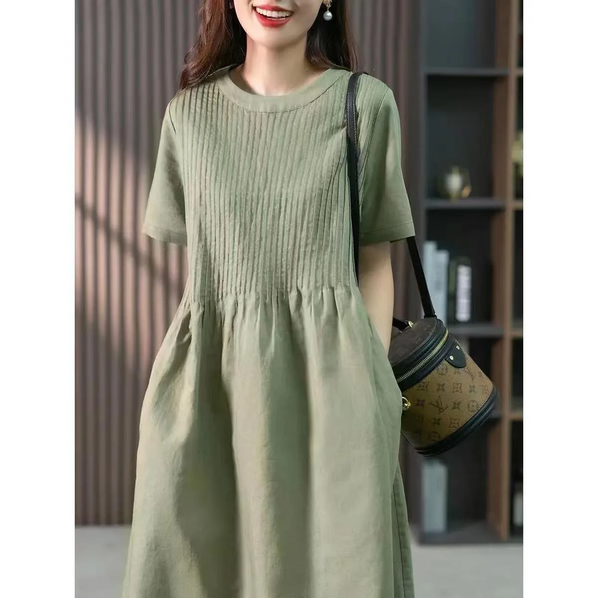 New Cotton Linen Women's Dress Summer Loose Slimming French Design plus Size Casual Dress Breathable Comfortable Mid-Length