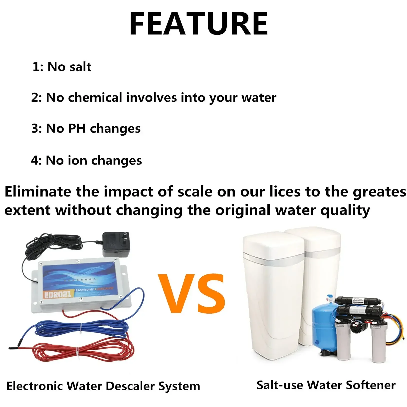 Whole House Electronic Water Descaler System, Whole House Water Filter Reduces Limescale, Rust & Minerals, Easy Installation
