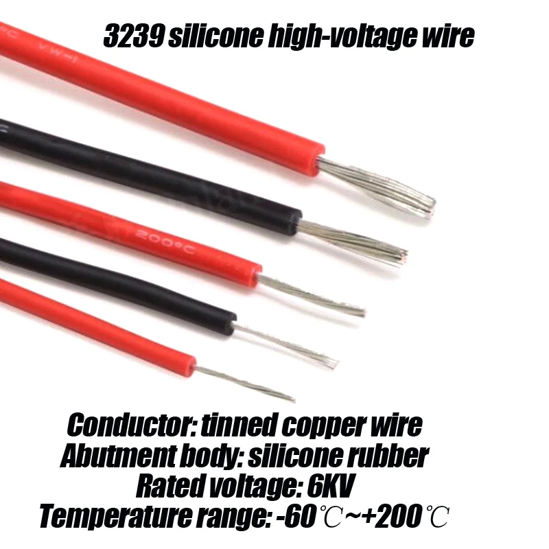 

1/2/3/5/10/100m 22 20 18 16 14 AWG UL3239 High Voltage Wire 6KV Soft Silicone Wire 200°C Tinned Copper Flexible Cable