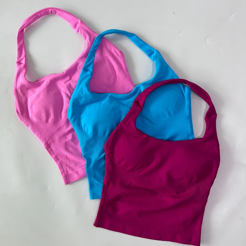 Pericic Nahtloses Neckholder-Top Rückenfrei Longline Trägerloses Gepolstertes Gym-Top für Damen mit Eingebautem BH und Herausnehmbaren Cups Activewear Yoga Tanktops – Detail 6