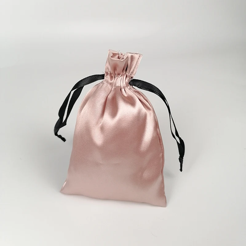 Rose Gold Silk Satin Bag Custom Logo Packaging Bag Virgin Hair Extenssion/Makeup/Eyelash/Perfume Drawstring Gift Pouch Dustproof