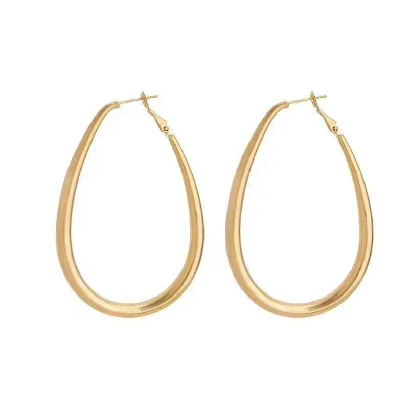 Fashion Geometric Round Big Stainless Steel Hoop Earrings for Women Jewelry Gift Exaggeration Oval Korean Earrings Accessories