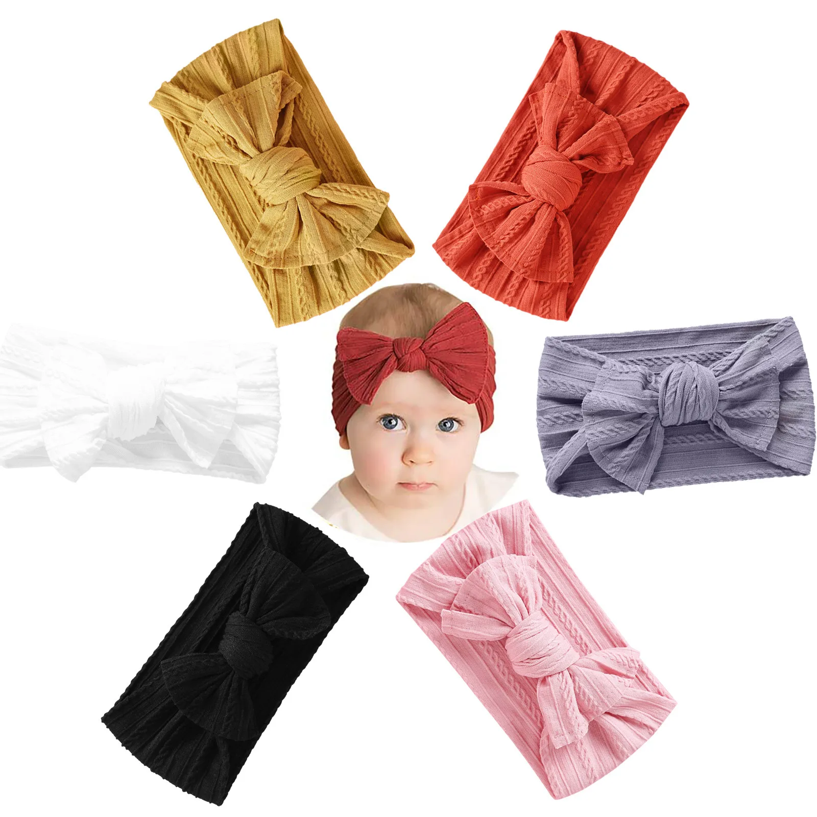 

6 шт., новые детские повязки на голову, детская повязка на голову ручной работы с милыми бантиками и широкими краями, детская однотонная эластичная повязка на голову, аксессуары для волос