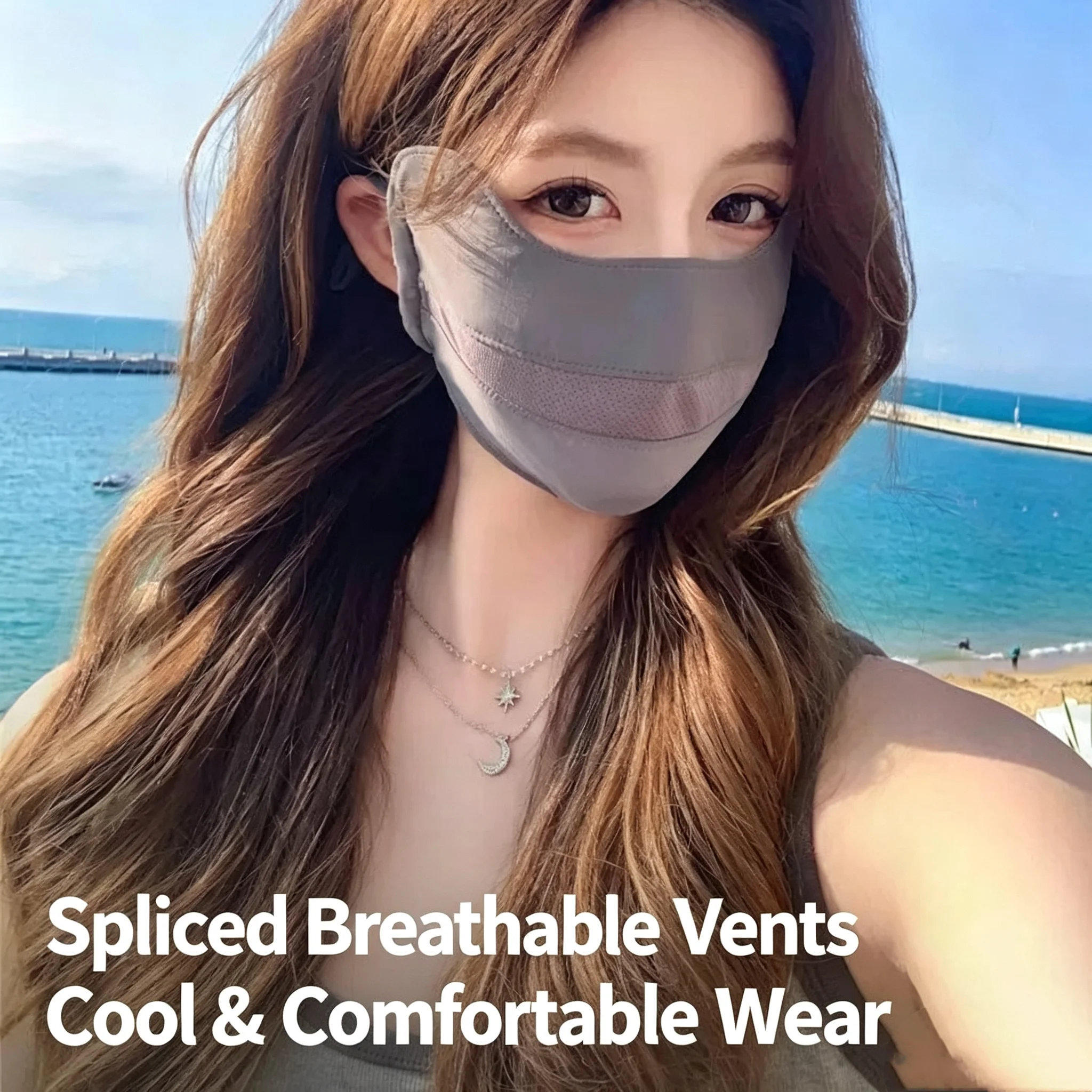 Summer Fashion UV Protection Face Mask for Women Breathable Ice Silk Thin Sunshade Mask Full Face Cooling Cover for Outdoor