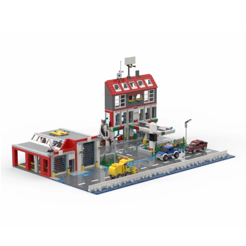 2457 PCS Construction service station and fire department MOC Customize Modular Building Block Creative DIY Toy Birthday Gift
