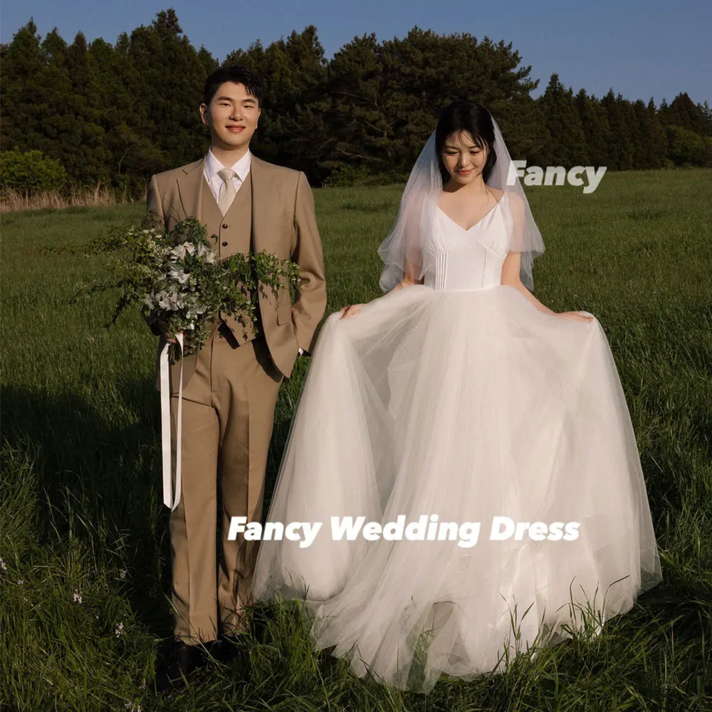 Robe de mariée fantaisie luxueuse, col en V, ligne A, en Tulle doux, sans manches, Corset au dos, robes de bal personnalisées