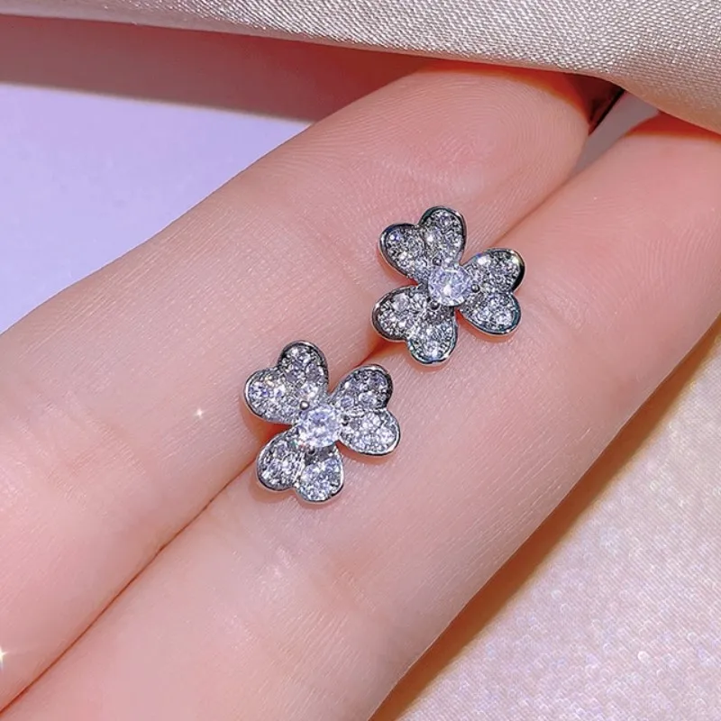 ANENJERY 3pcs/Set Sparkling Zircon Three Leaf Flowers Necklace+Earrings+Ring Jewelry Sets For Women New Design Luxury Jewelry