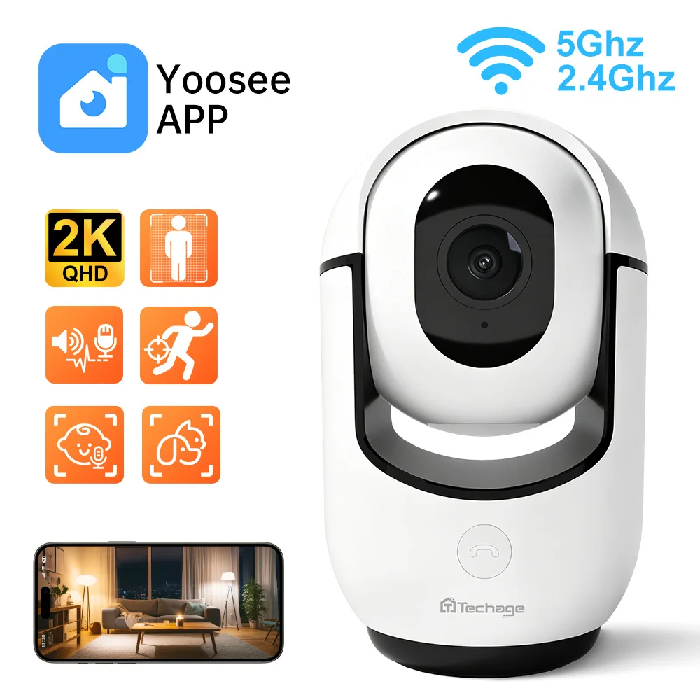 Techage 3MP Wifi Security PTZ Camera Crying/Pet Detect Indoor 2-Way Audio Fire Alarm Smart AI Baby Monitor Surveillance TF Cloud