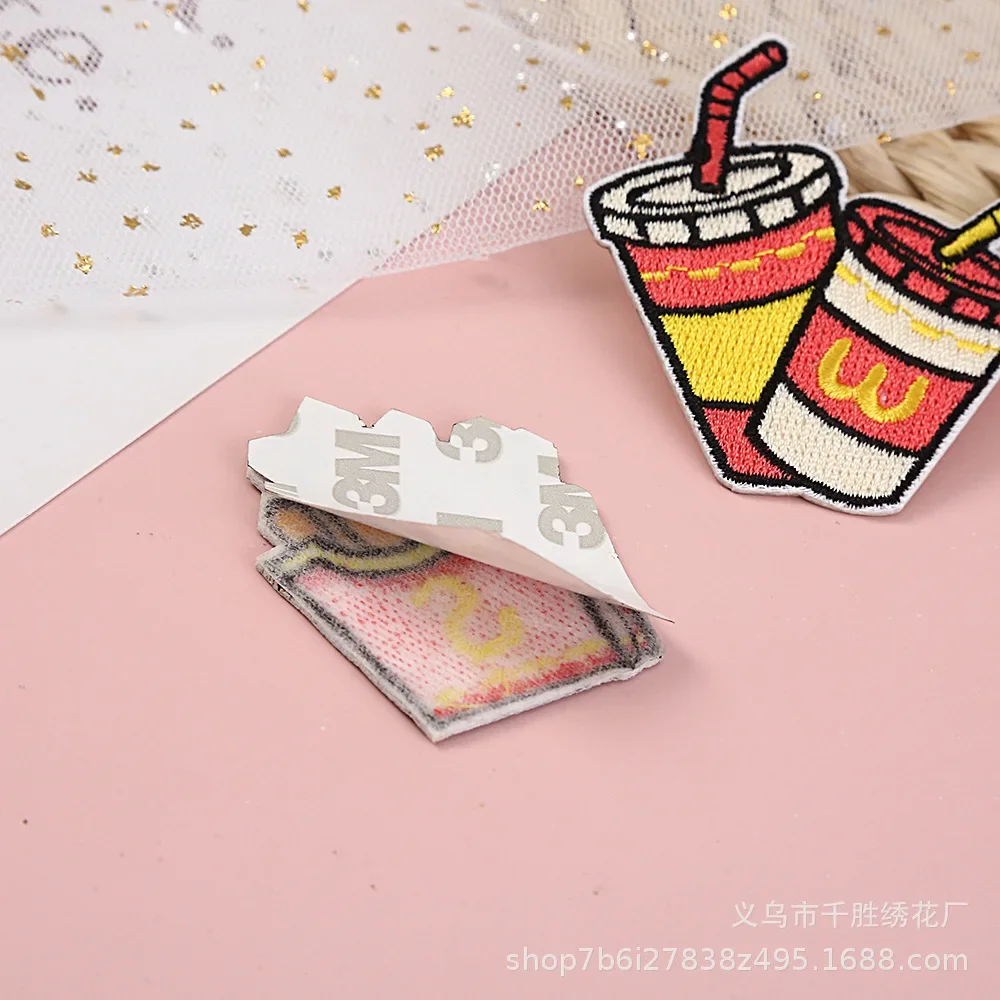 Cartoon Cake Fruit Pizza Patches Kids Clothing DIY Hand Ledger Hamburger Sticker Accessories Fusible Embroidery Ironing Patch