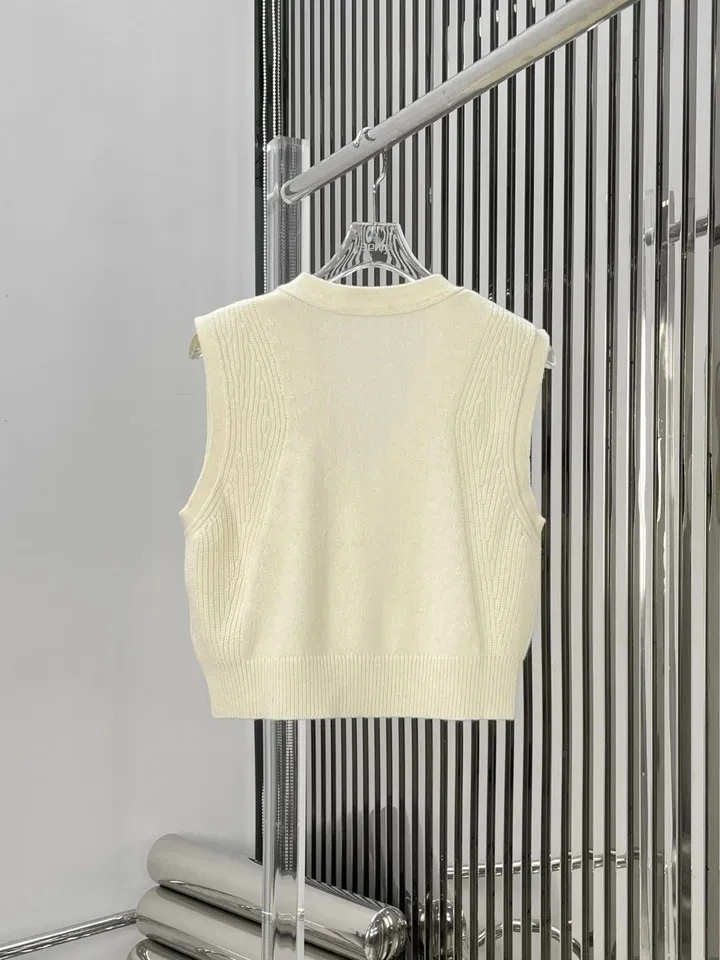 2024SS Spring Summer New Women High Quality Luxury 100% Cashmere Knitted Vest Tops