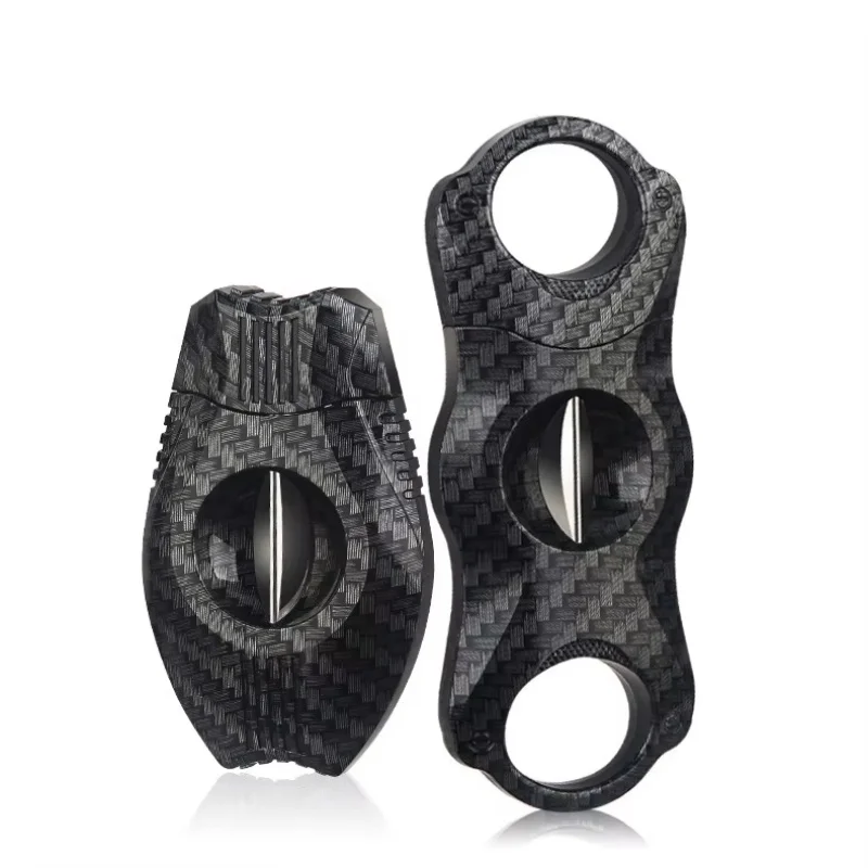 Guillotine Cigar Cutter - Carbon Fiber V-shaped Double-edged Classic Design Portable Cuban Smoking Accessory Gift