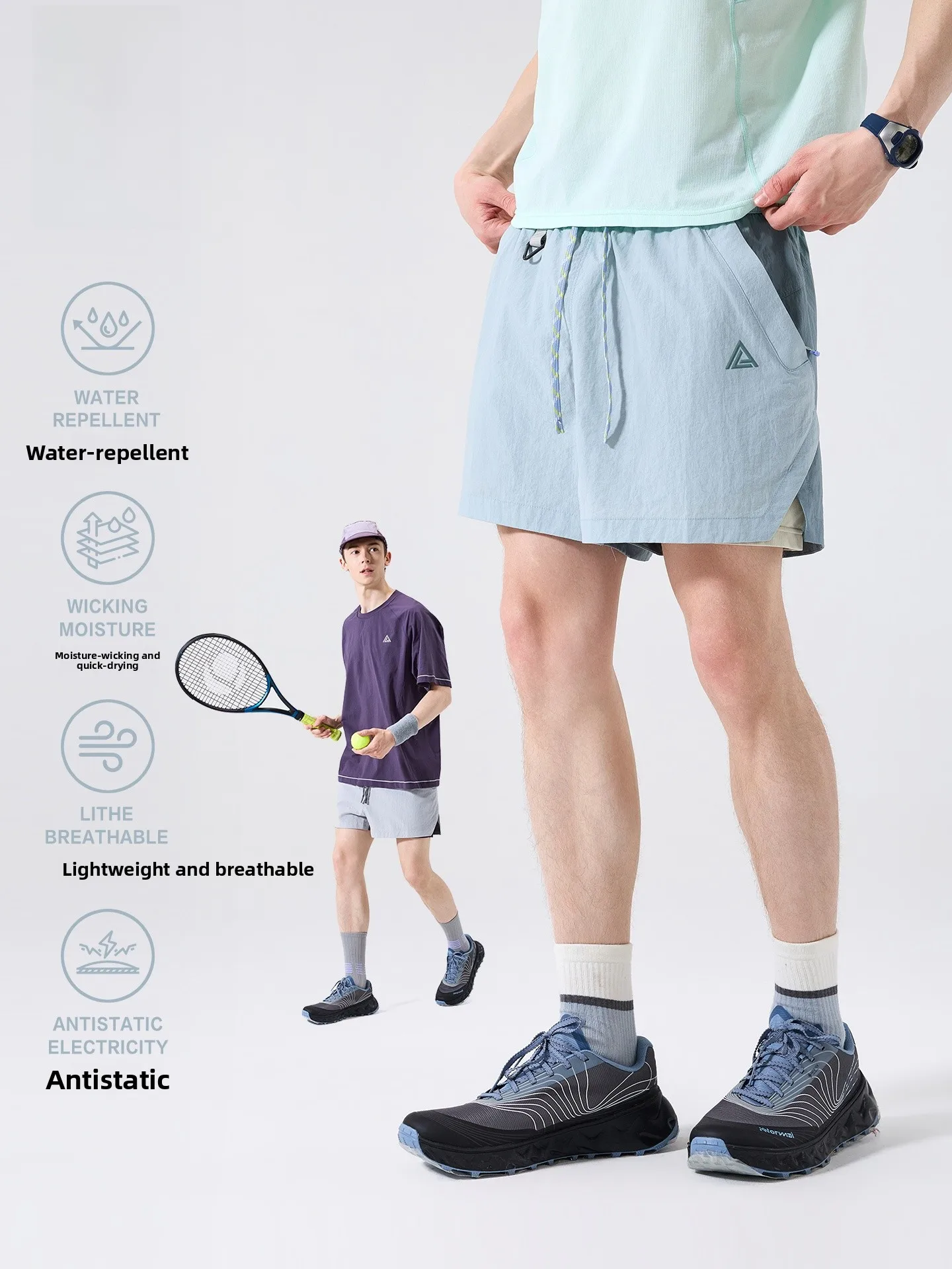 LAZY DAY Trend Outdoor Waterproof Two-in-One Quick Dry Sports Shorts Men Summer Lightweight Breathable Hiking Pants