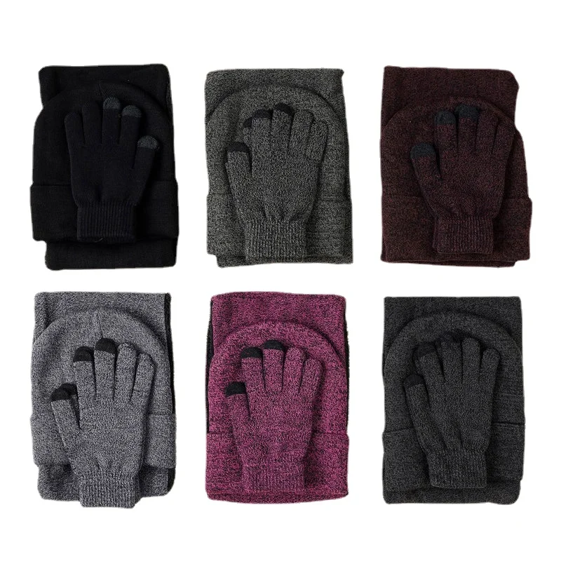 Conjunto de bufanda gorro guantes de terciopelo para Hombre y mujer, gorros cálidos, guantes con pantalla táctil, gorros