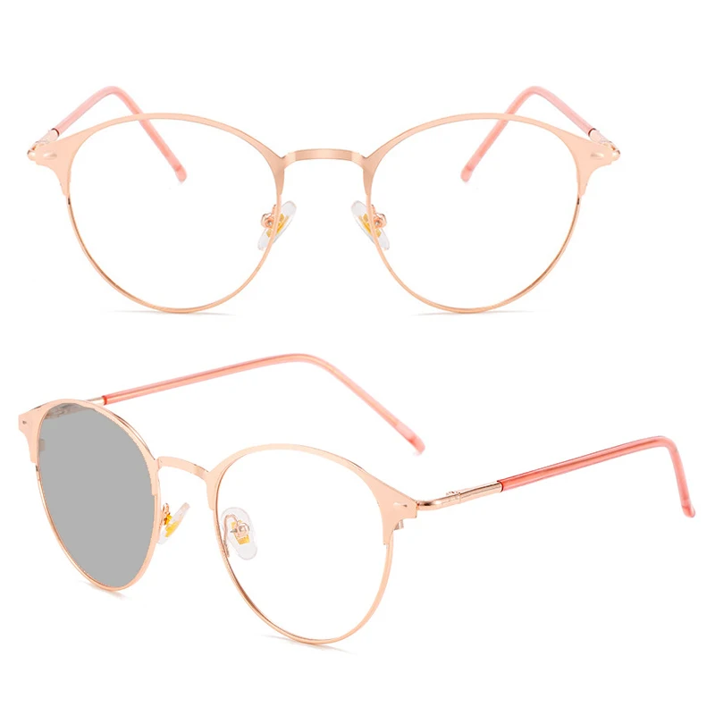 Photochromic Sun Glasses Retro Round Frame Glasses Metal Frame Color Changing Glasses