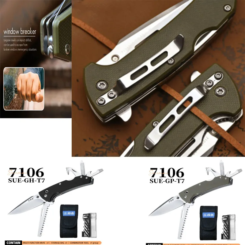 EDC Multifunctional portable Folding Knives  7106 Multi-use Outdoor Wilderness Survival Pocket Rescue Practical Tools
