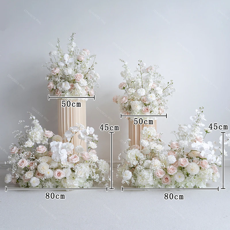 

White Luxurious Decor Aisle Floor Floral Arrangement Wedding Backdrop Hyacinth Orchid Baby Breath Decor Flower Row Supplie Party