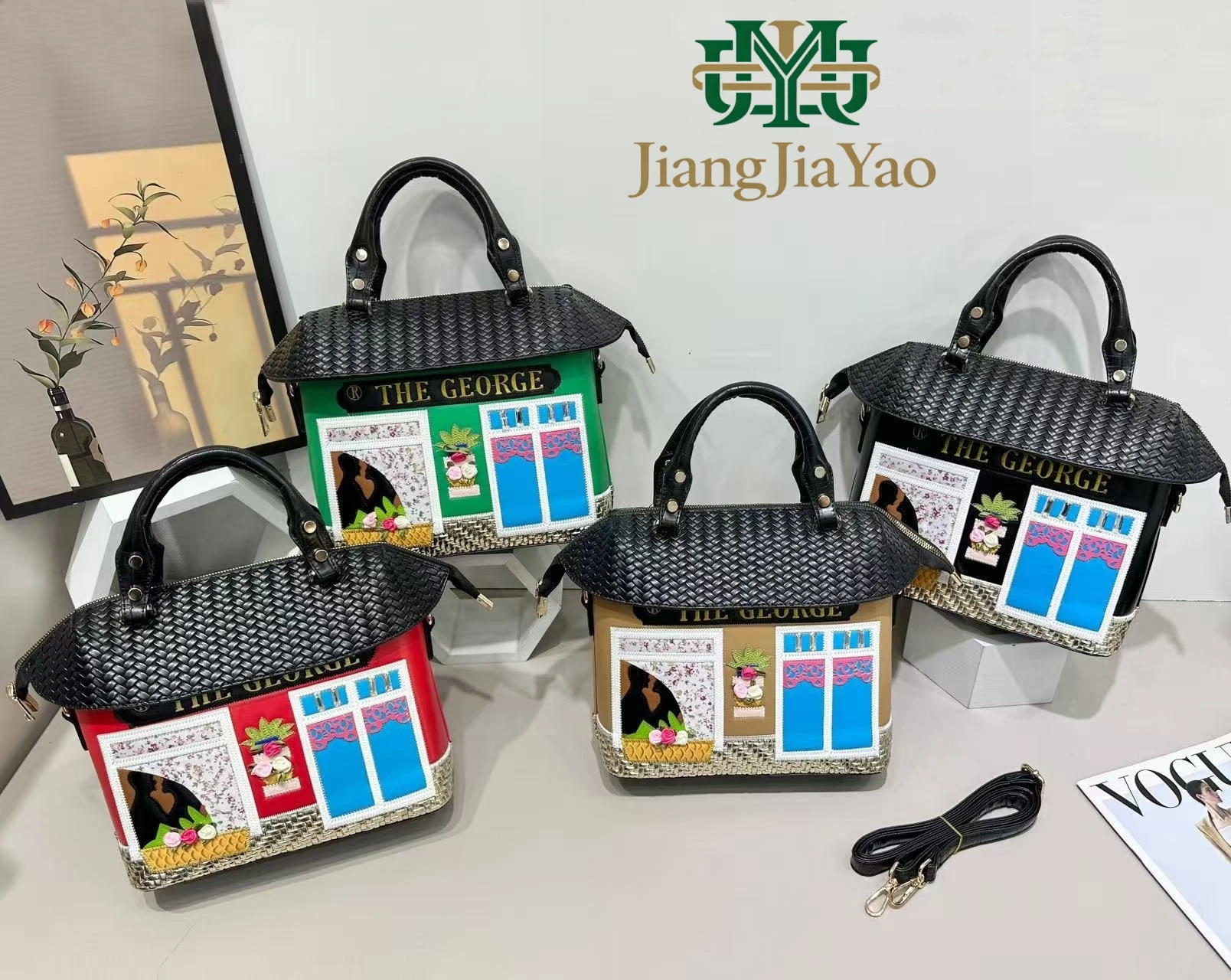 Women's Handbag Creative Couple Hotel Shape Retro Shoulder Bag Large Capacity PU House Shape Crossbody Bag Party Bag for Unisex