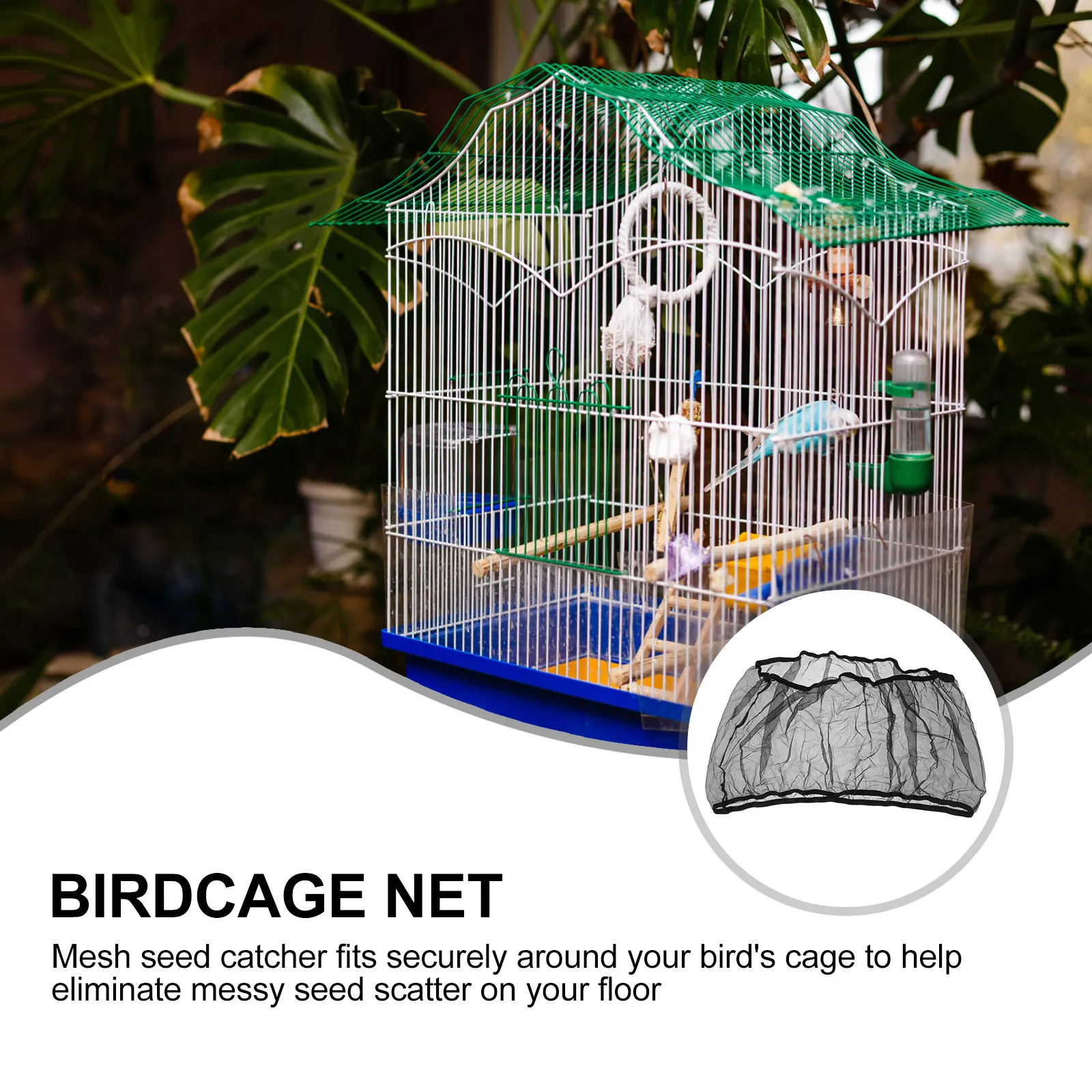 Bird Cage Skirt Mesh Catcher Cover Size M Black Fits Cup Section Stops Messy Scatter Breathable Light Transmissive Fabric Secure