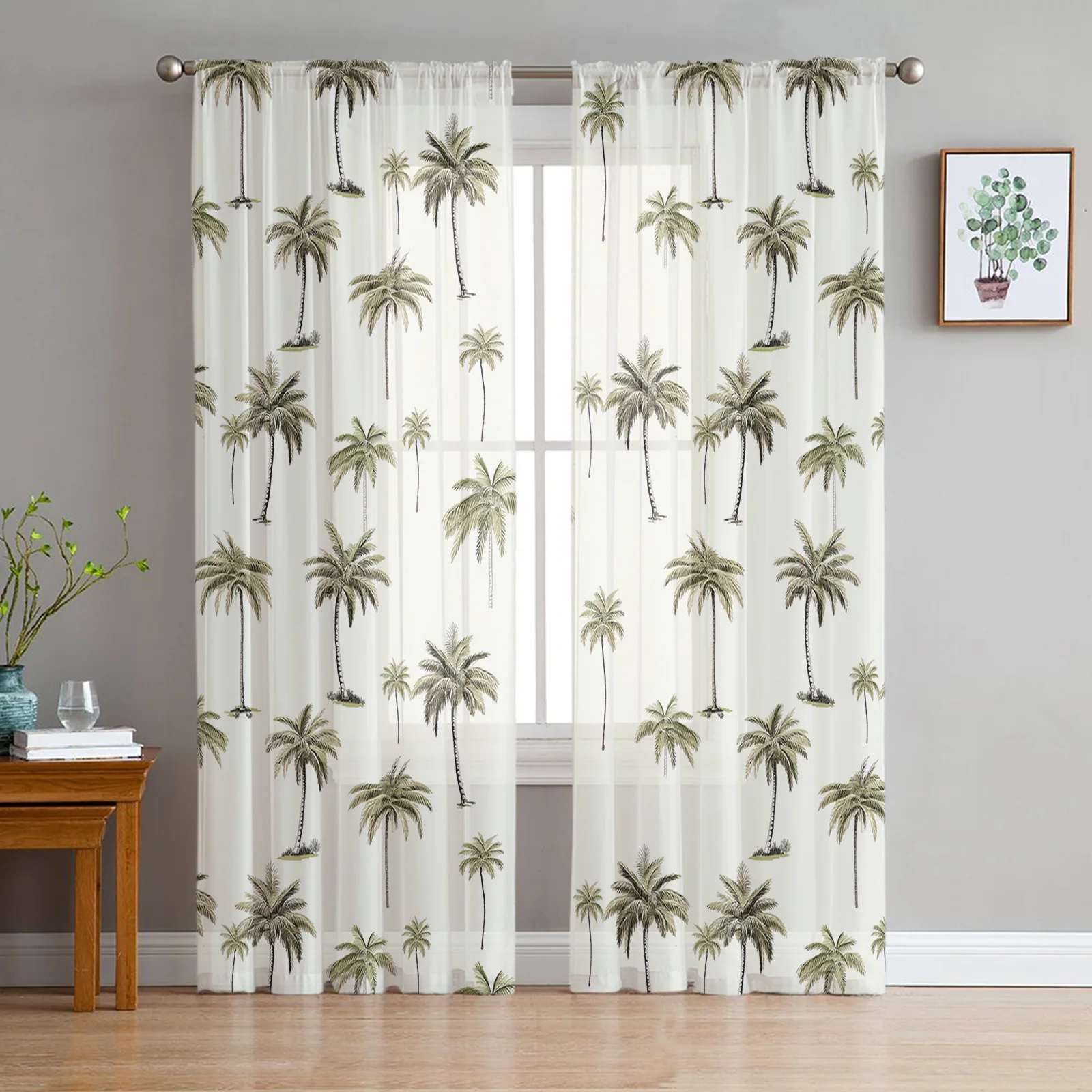 

Полупрозрачные шторы с листьями пальм и растений для гостиной, декоративные оконные шторы для кухни, тюлевые занавески из органзы