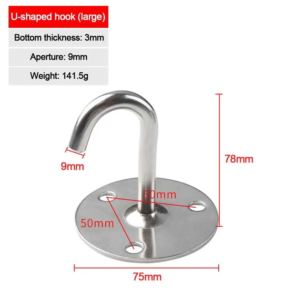 1Pcs Durable Pad Eye Wall Hook U/J-Shaped Stainless Steel Ceiling Mount Hanger Plate Deck Black Silver Door Buckle for Fan Lamp