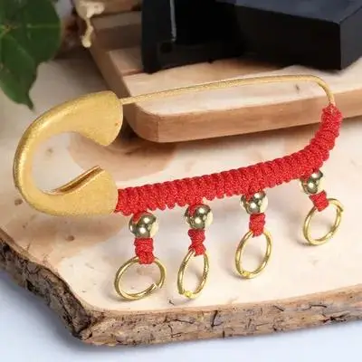 

Chinese Vintage Safety Pin Brooch Brass Decorative Brooch Clothes Pin Safety Blessing Accessory Brass Metal Brooches