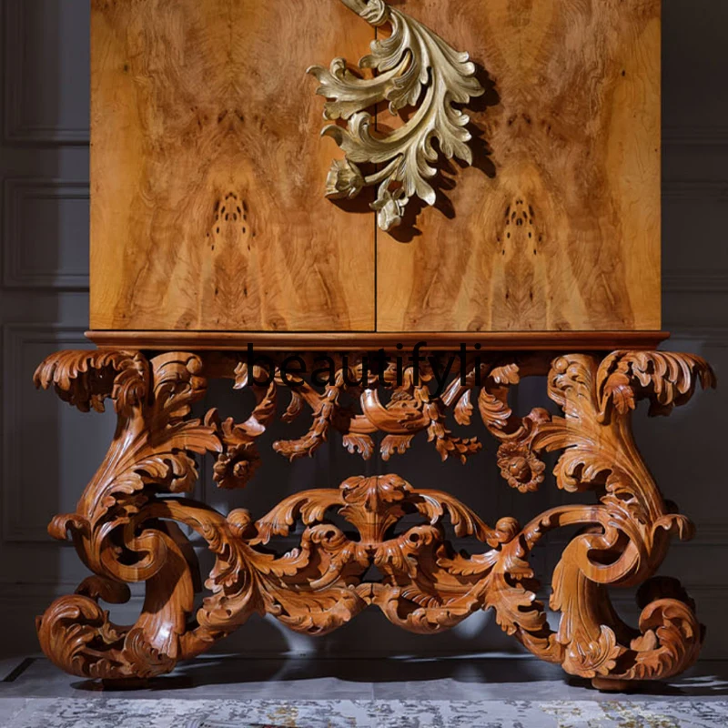 French court style luxury locker high-end imported solid wood carving flower wine cabinet