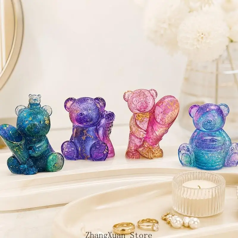 Bären-Gipsgussformen-Set, 4-teiliges 3D-Bärentier-Silikon-Kerzenformen für Wachs-Bastelgießen und handgefertigte Kerzenseife – Detail 4