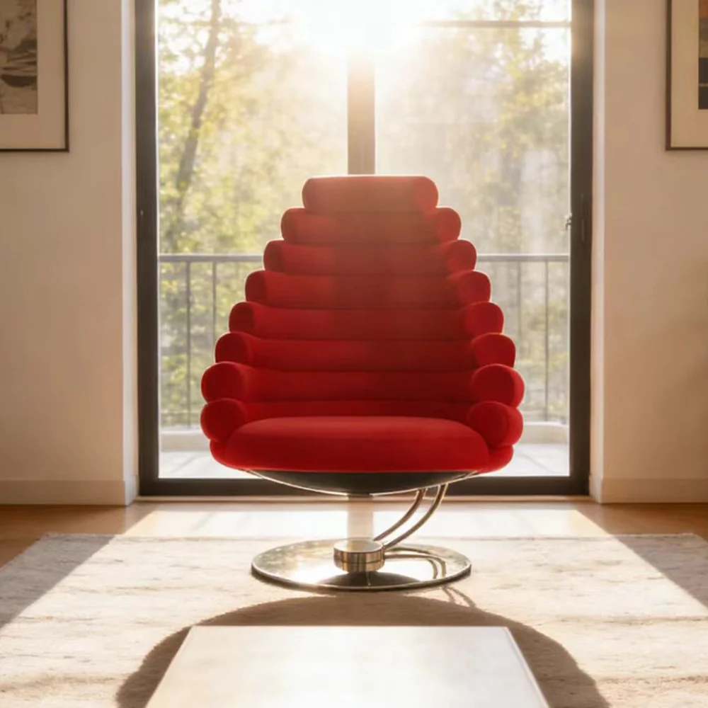 

tyModern Red Velvet Accent Chair Luxury Swivel S Shaped Metal Base Armchair Ergonomic Tufted Lounge Furniture@