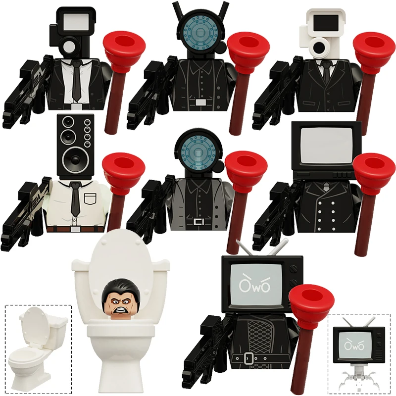 Cartoon Skibidi Toilet Building Blocks Classic Anime Toilet Man Monitor Mini Action Figures TV Person Speaker Dolls Model Toys