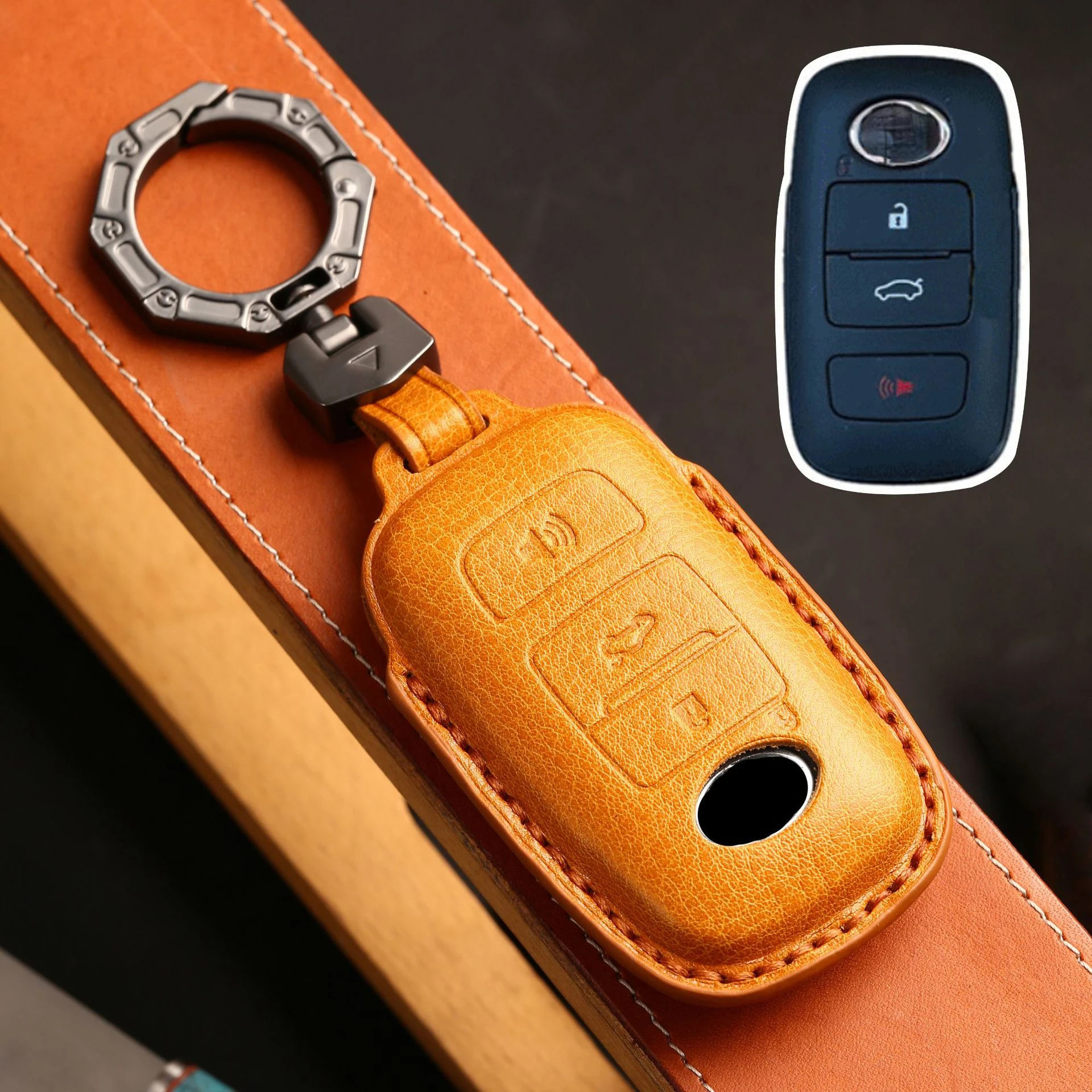 Leather Car Key Case Cover Fob Shell for Toyota Yaris Ativ Raize Veloz Avanza Rush Perodua Daihatsu Accessories