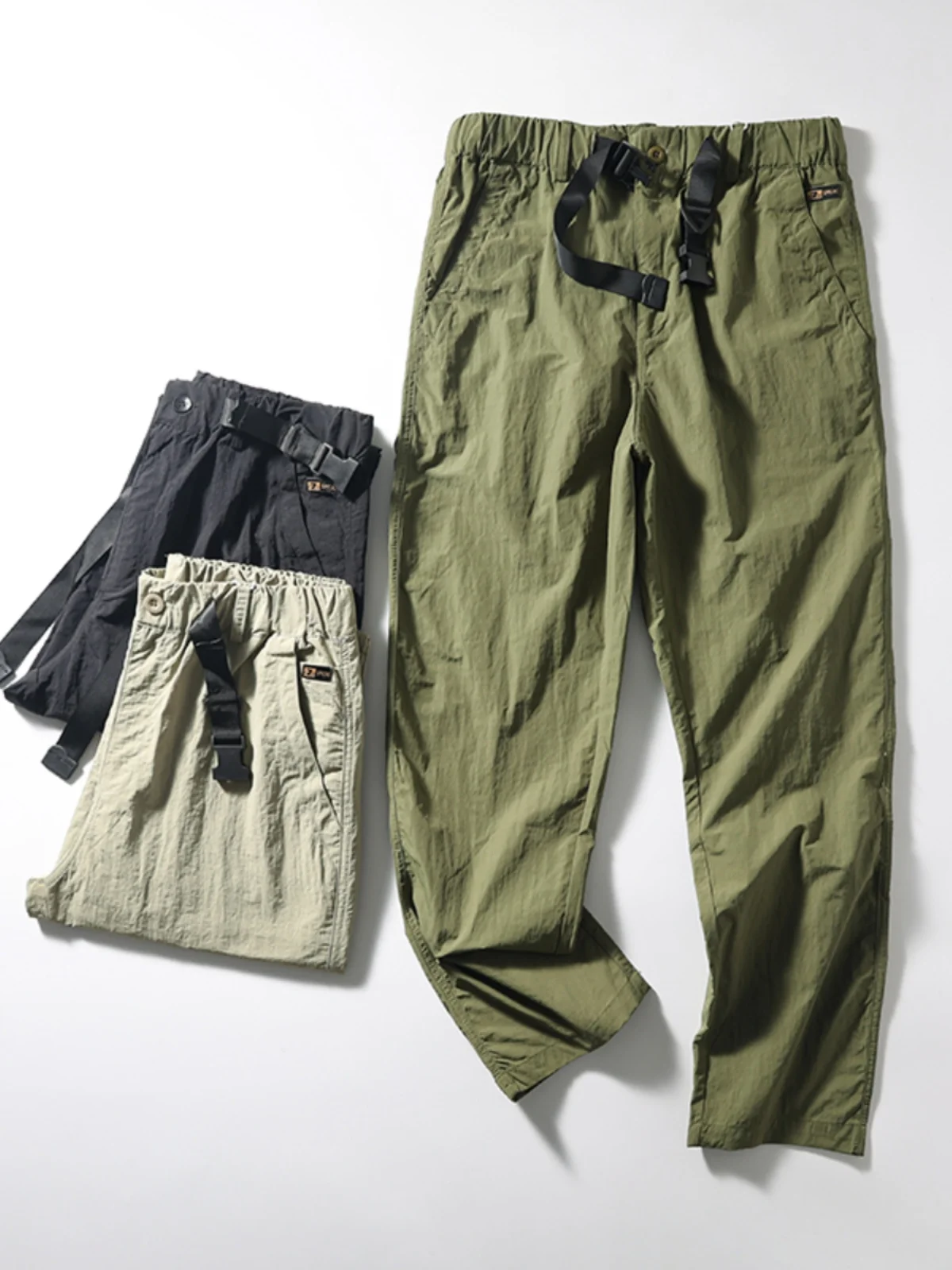 

Lightweight Breathable Men's Casual Pants Straight Leg Belt Sle Elastic Waist Spring Summer Faion Urban Sle Thin Model