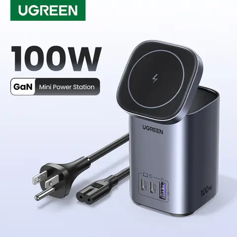 UGREEN GaN 100W Desktop Charger MFi Magnetic Wireless Charger for iPhone 17 16 15 Fast Charger Power Station for Laptop Notebook