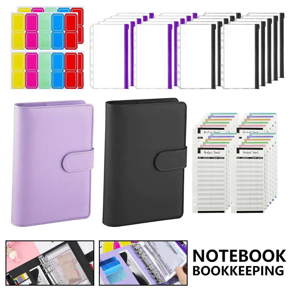 A6 Budget Binder Money Saving Organizer PU Leather Notebook Cash Envelopes System For Money Budget Saving Bill Organize